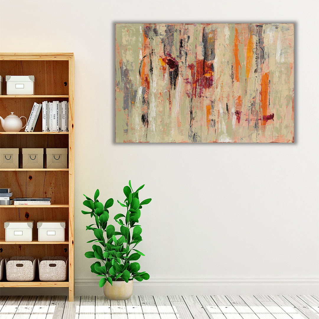 contemporary living room art – neutral and orange composition