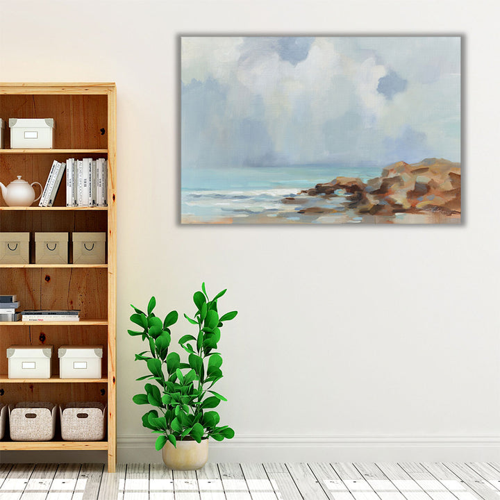 Blue and brown beach wall art for hallway