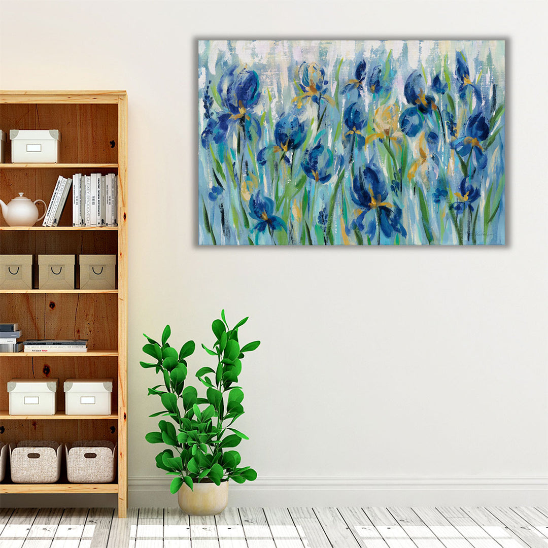 blue framed canvas petal-inspired artwork