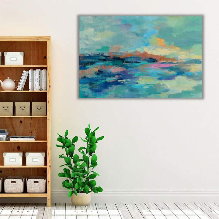 Blue Teal Bedroom Art – calming abstract seascape for restful décor