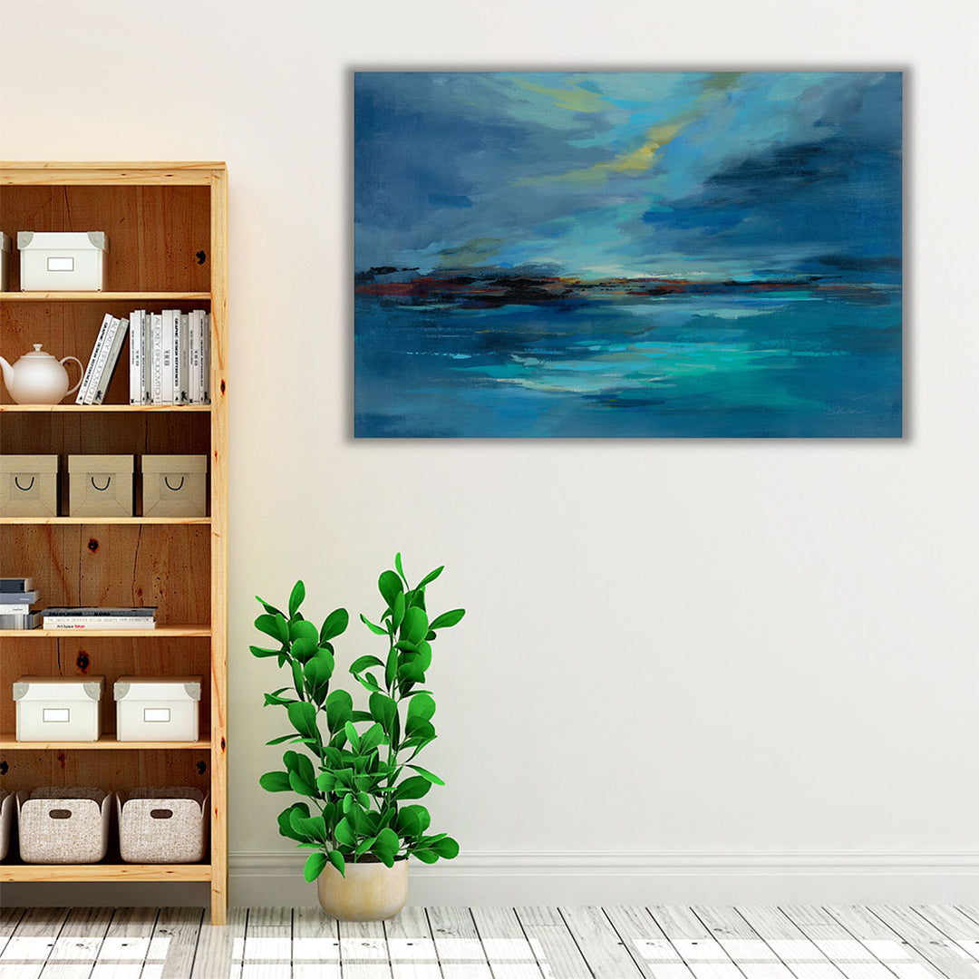 Neutral blue textured abstract wall painting