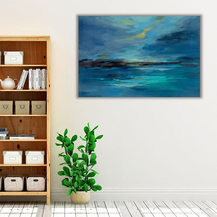 Neutral blue textured abstract wall painting