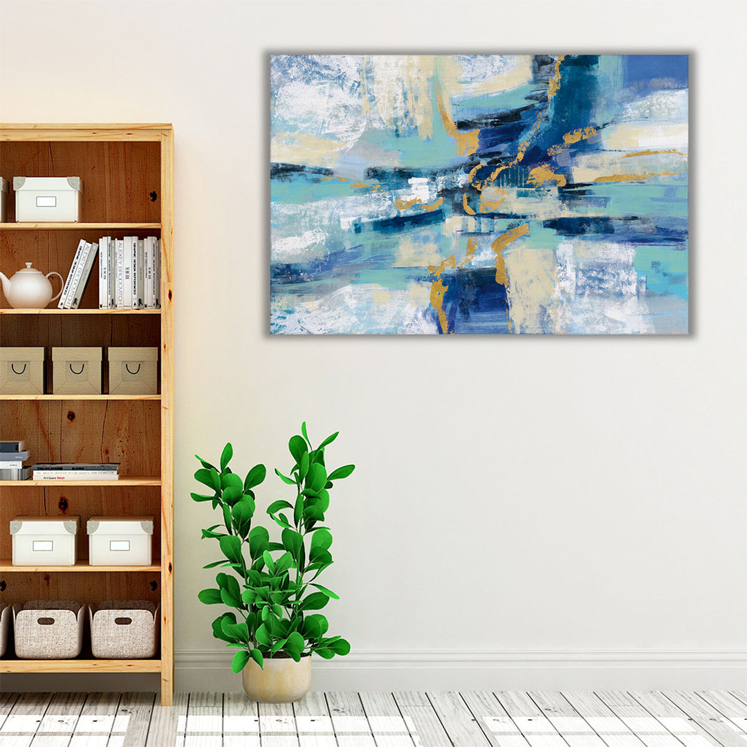 Minimalist abstract wall art with cool tones