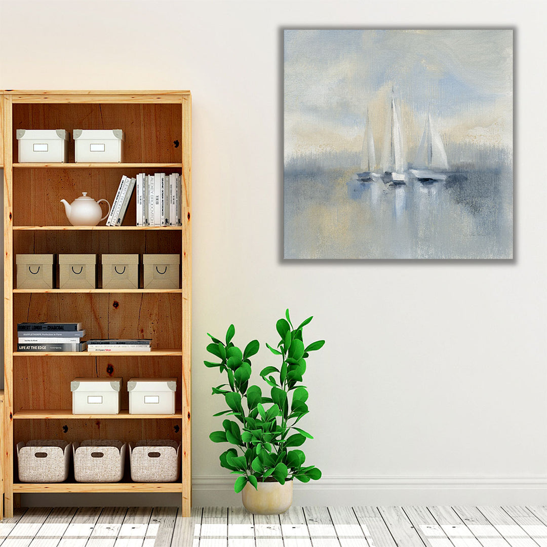 Hallway coastal decor with muted boat design