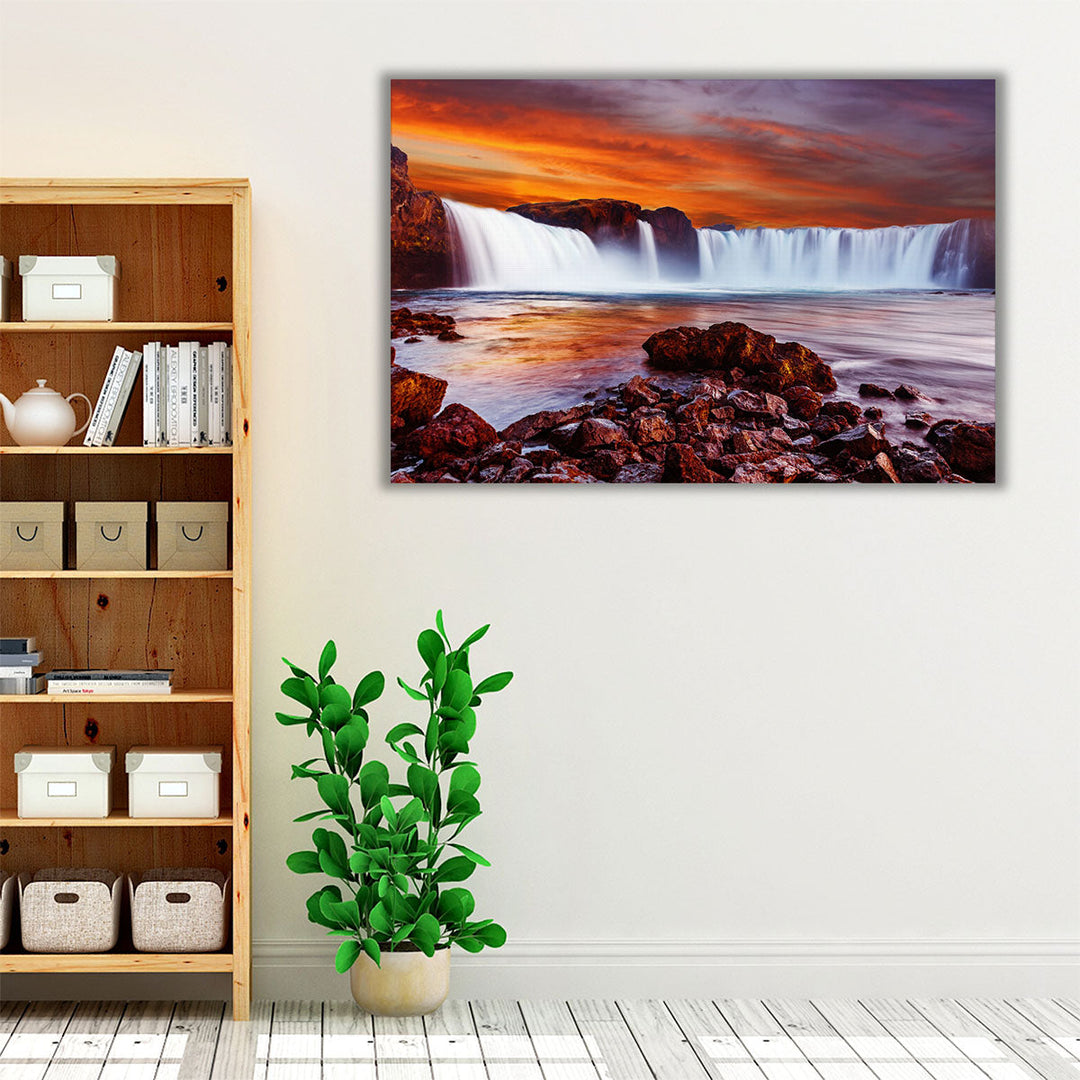 Godafoss Waterfall During Sunset - Canvas Print Wall Art