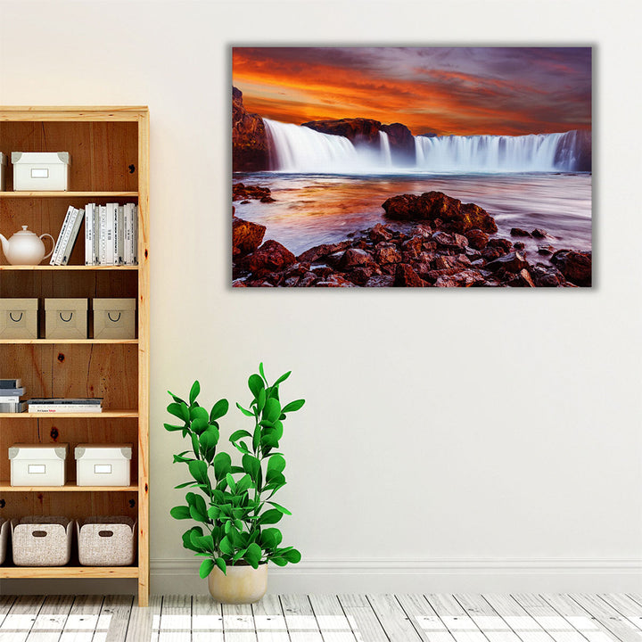 Godafoss Waterfall During Sunset - Canvas Print Wall Art