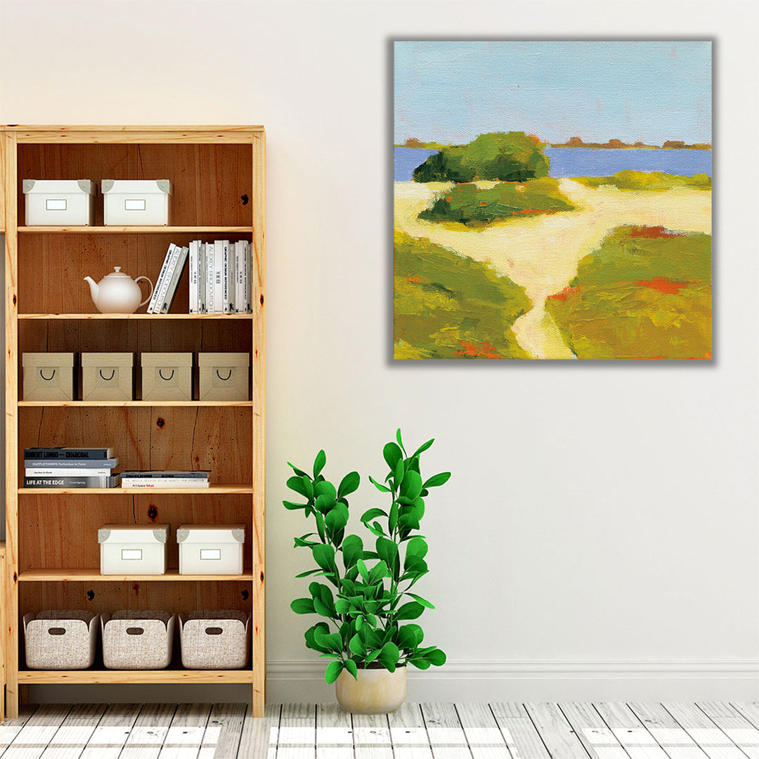 Coastal hallway wall art with abstract landscape