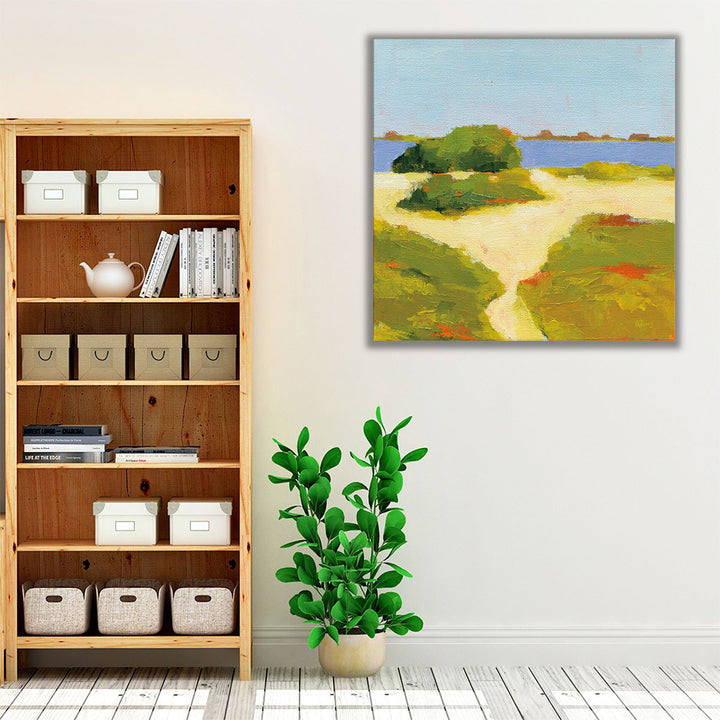 Coastal hallway wall art with abstract landscape
