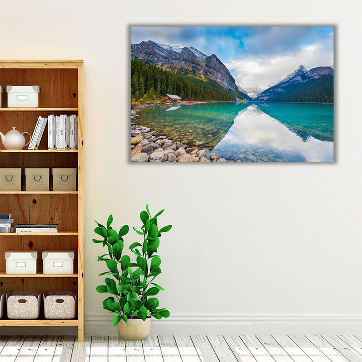 Blue green mountain lake wall decor