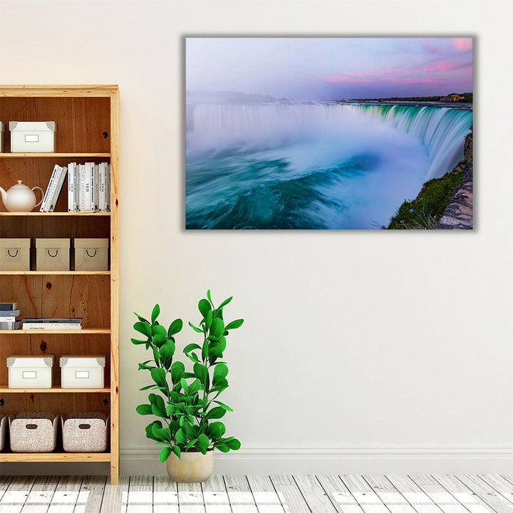 Blue waterfall wall art with scenic flowing water view