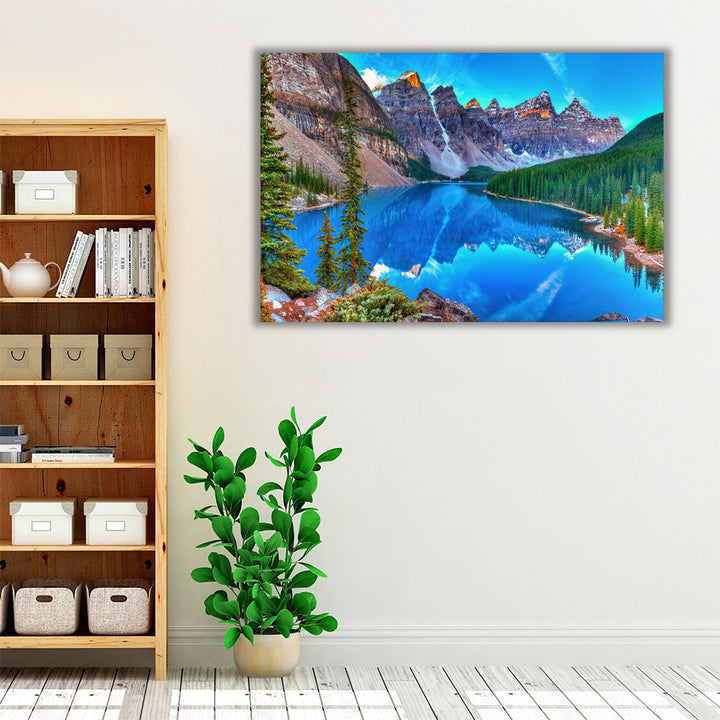 Nature-inspired wall art with blue, brown, and green tones