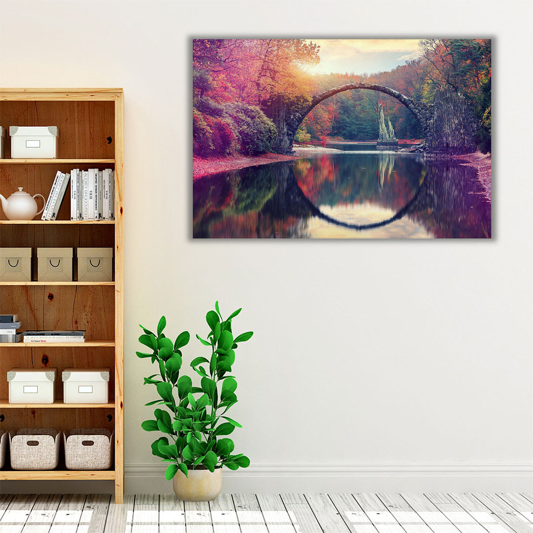 Peaceful scenic bedroom wall art with fall colors