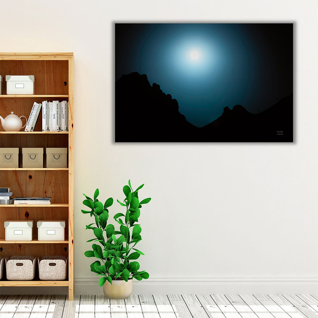 Living room framed art with blue accents