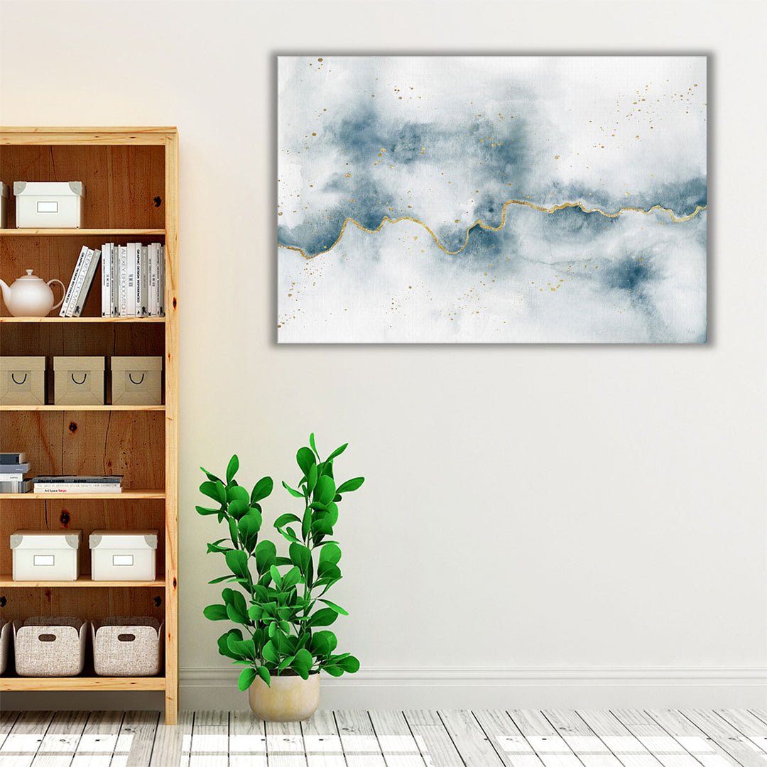Minimalist blue strokes on white canvas decor