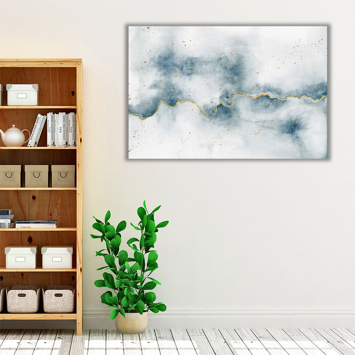 Minimalist blue strokes on white canvas decor