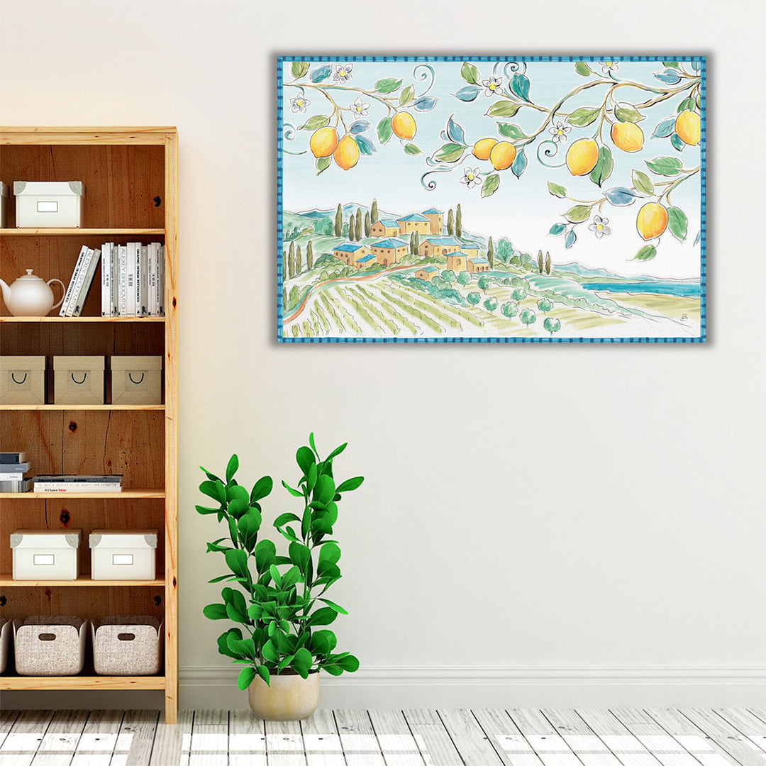 Blue brown yellow and green wall art with farmhouse charm
