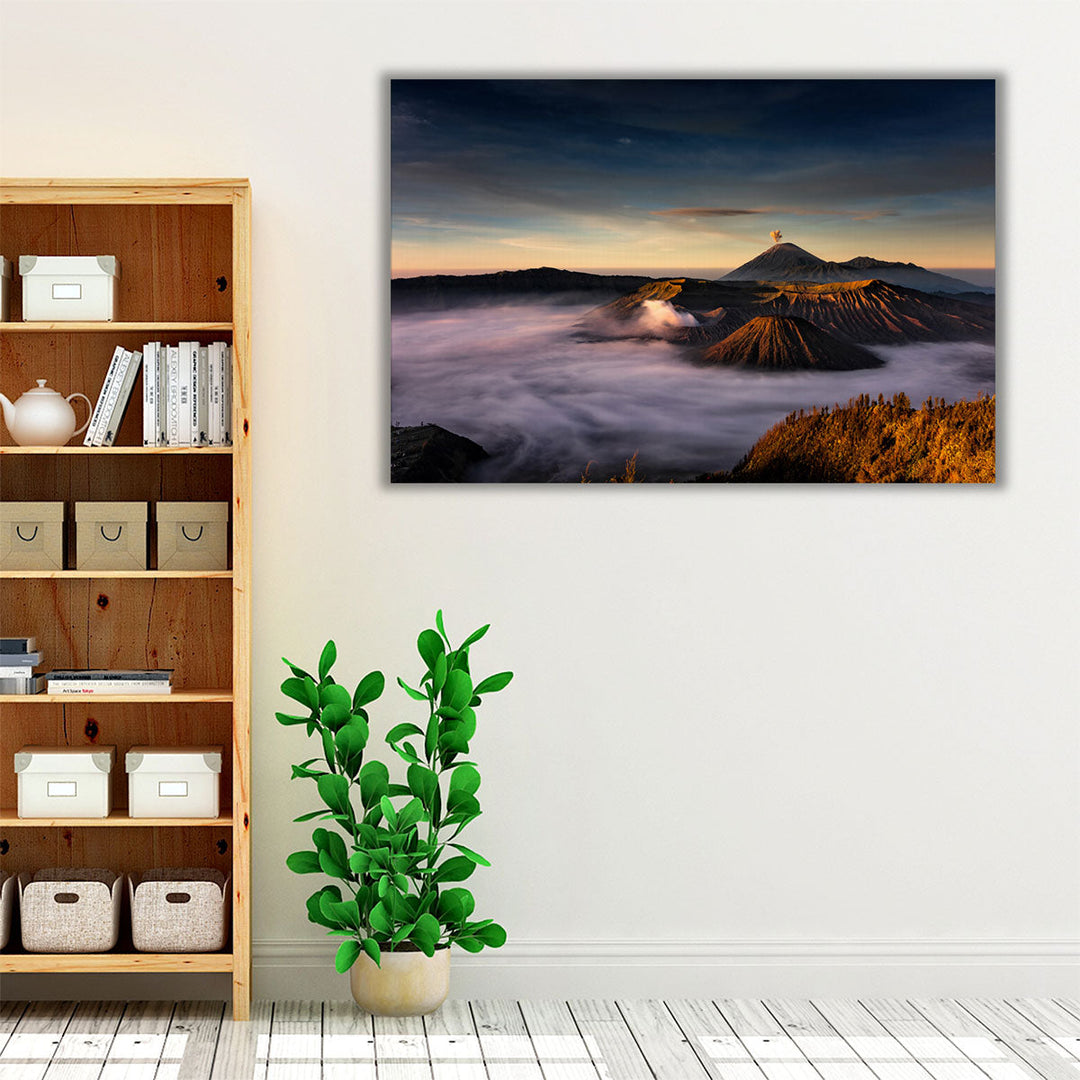 Neutral cloud and mountain wall art, framed living room print