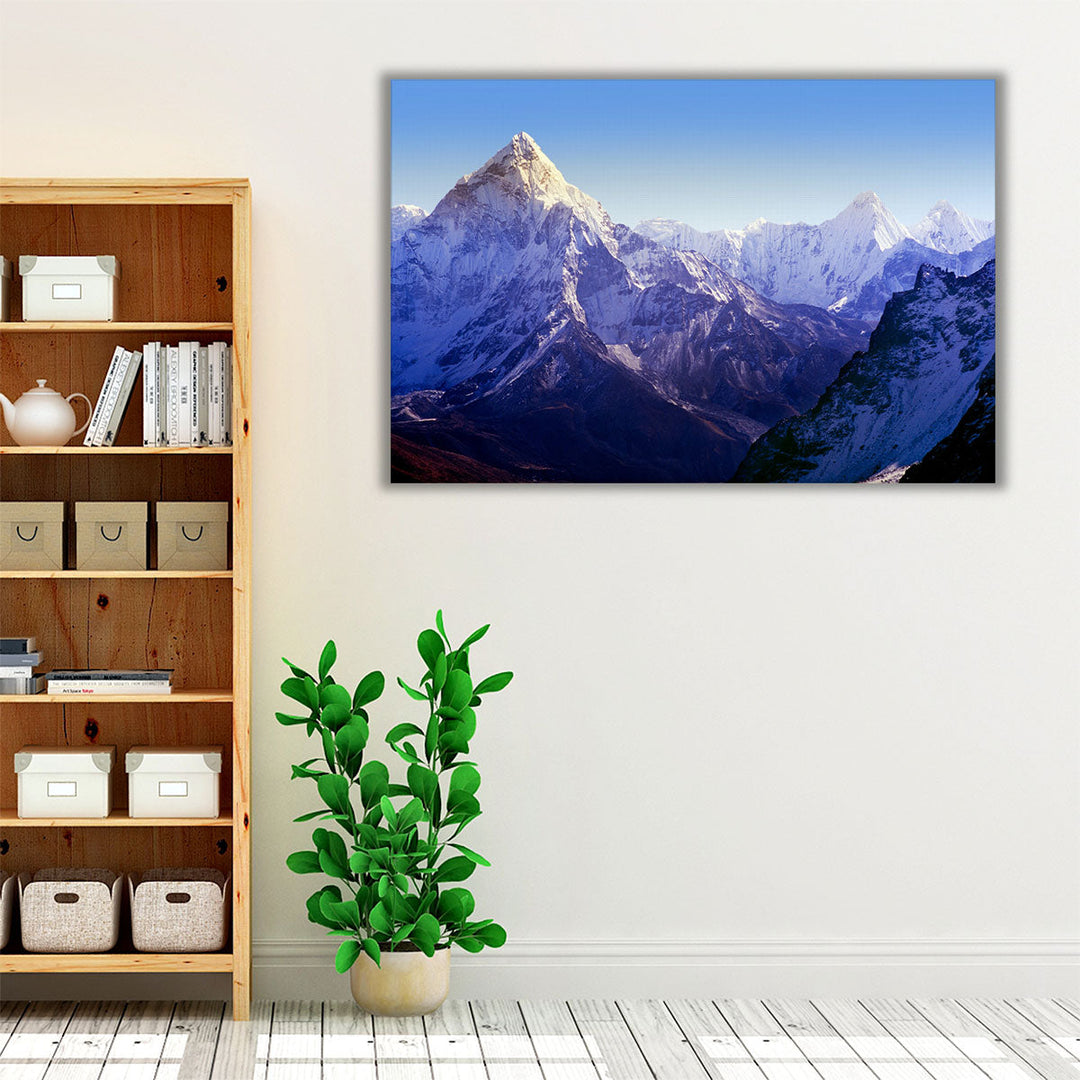 Tranquil bedroom wall art with mountain and sky scenery
