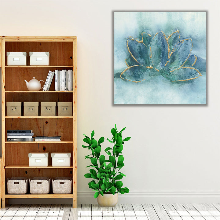 Blue wrapped canvas lotus focal artwork