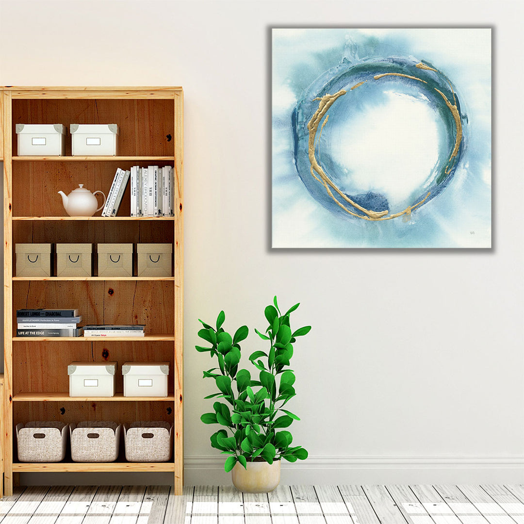 blue and white hallway decor piece