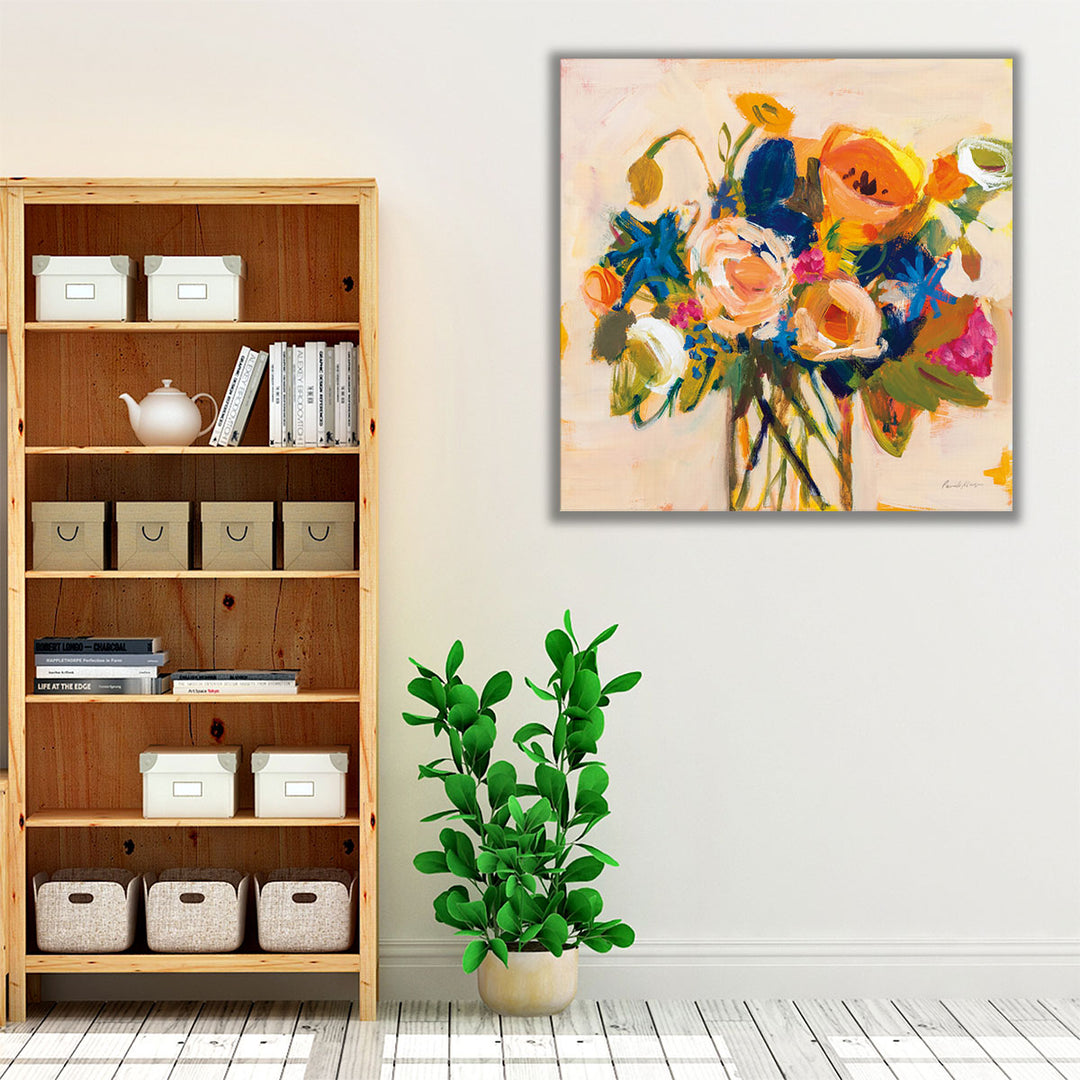 Orange Neutral Living Room Art – modern flower print for wall décor