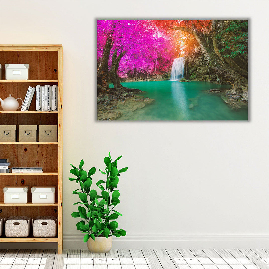 Waterfall in Deep Forest at Erawan National Park - Canvas Print Wall Art