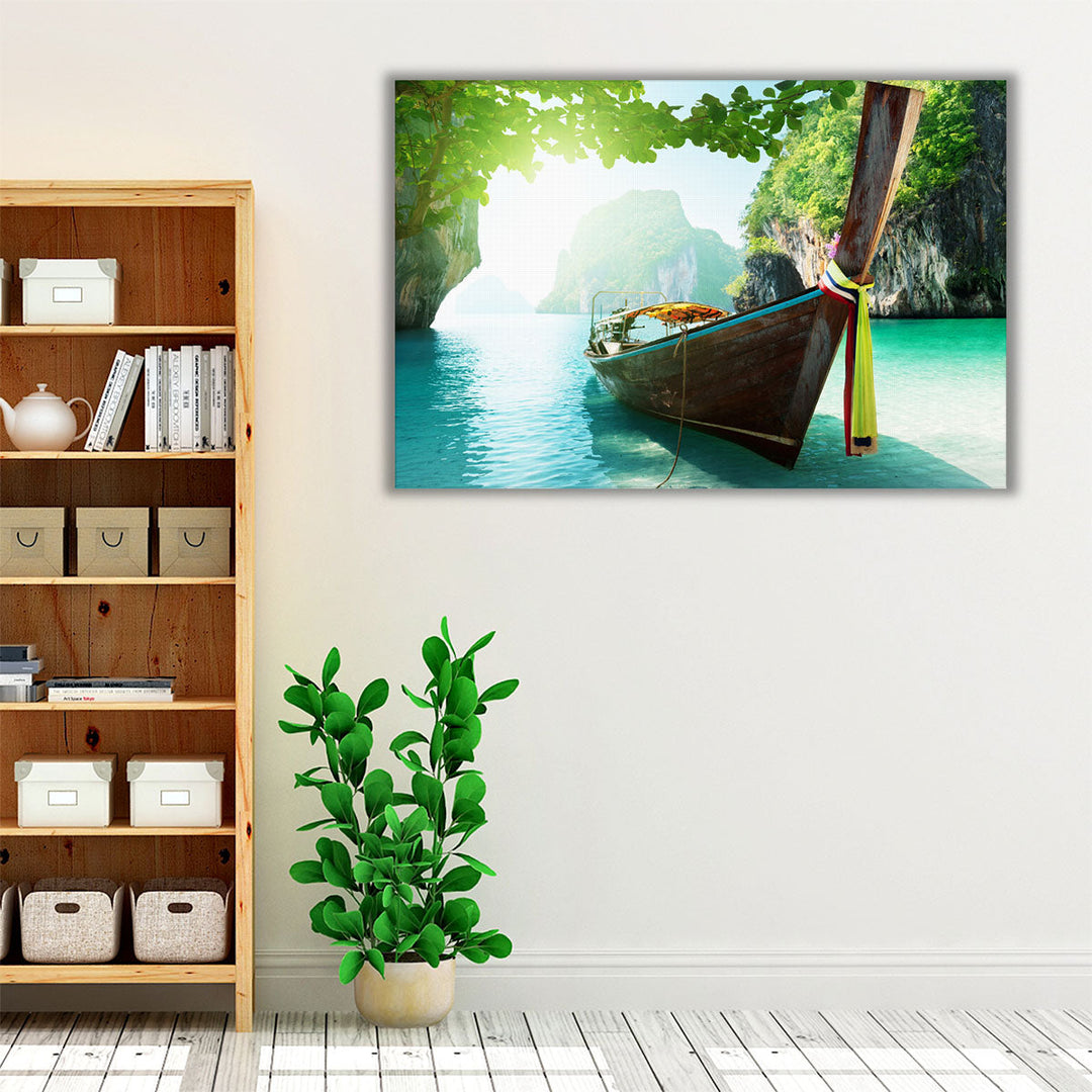 Boat and Islands in Andaman Sea Thailand - Canvas Print Wall Art