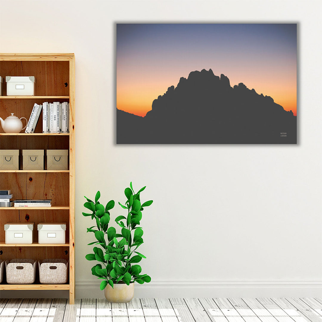 Blue black and neutral bedroom wall art with scenic view