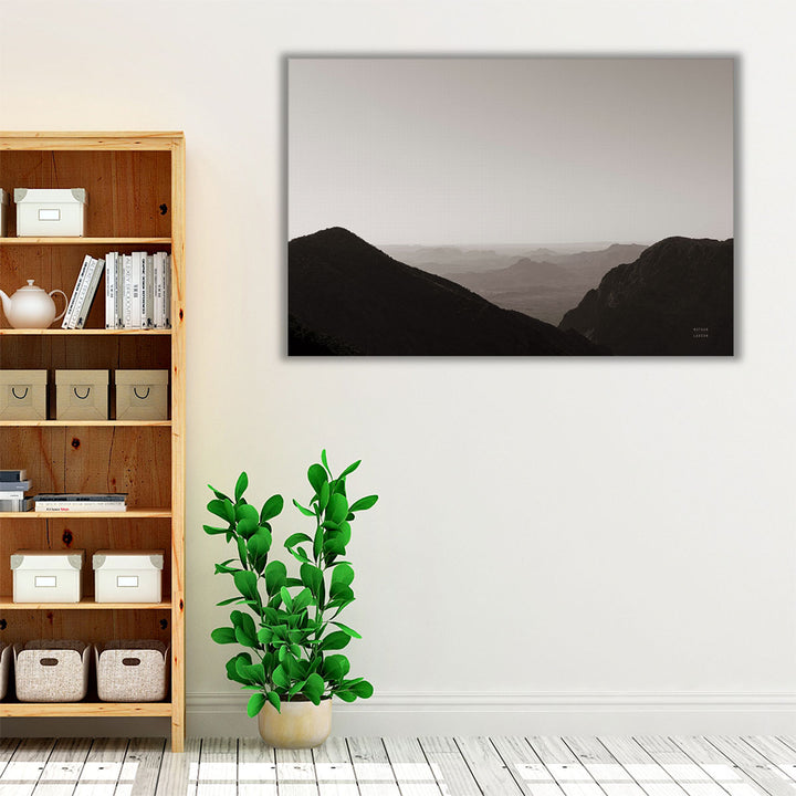 Neutral and black mountain wall art with rustic style