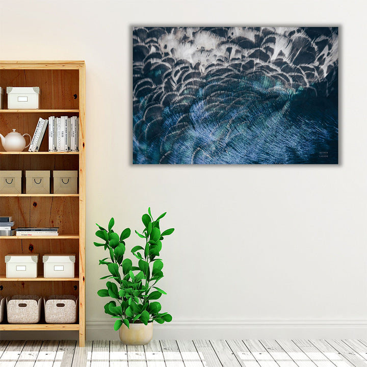 Modern office canvas art blue peacock accents