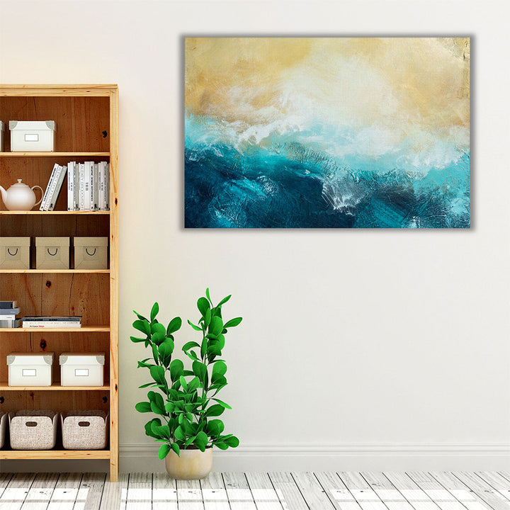 Blue and neutral wall art with seaside abstract style