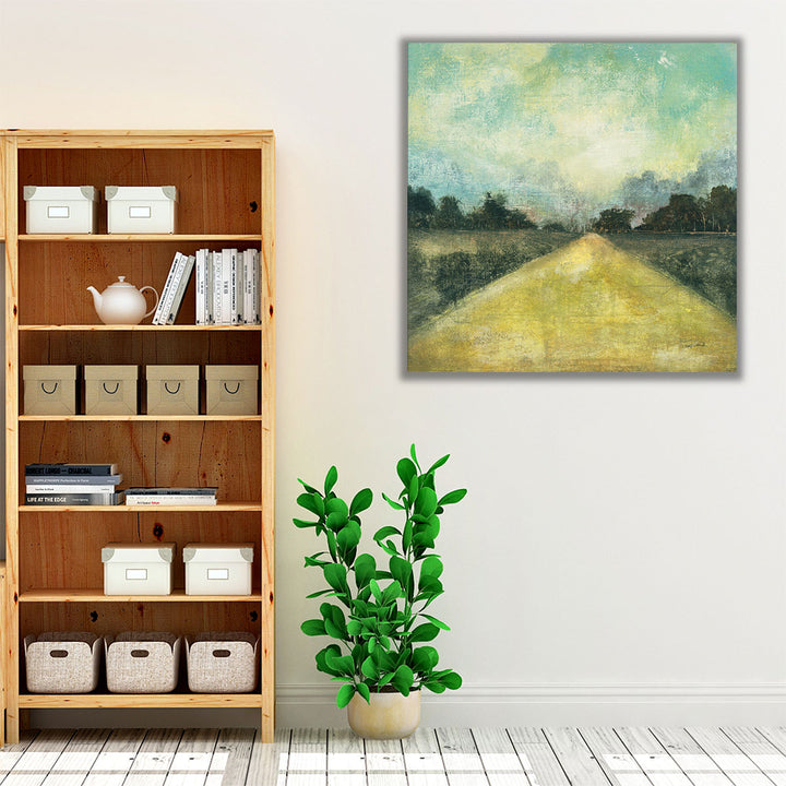 Teal blue living room wrapped canvas art