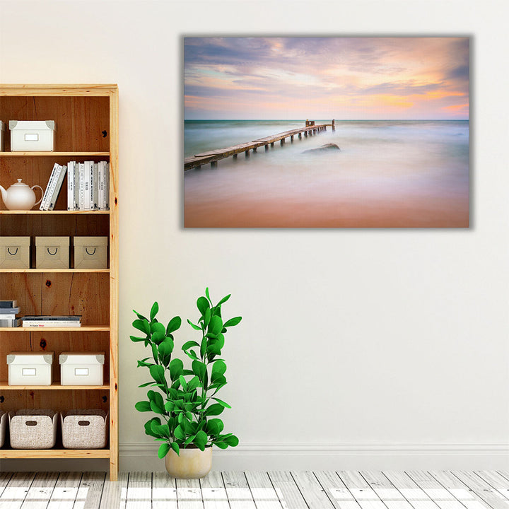 Ocean Mist and a Pier - Canvas Print Wall Art