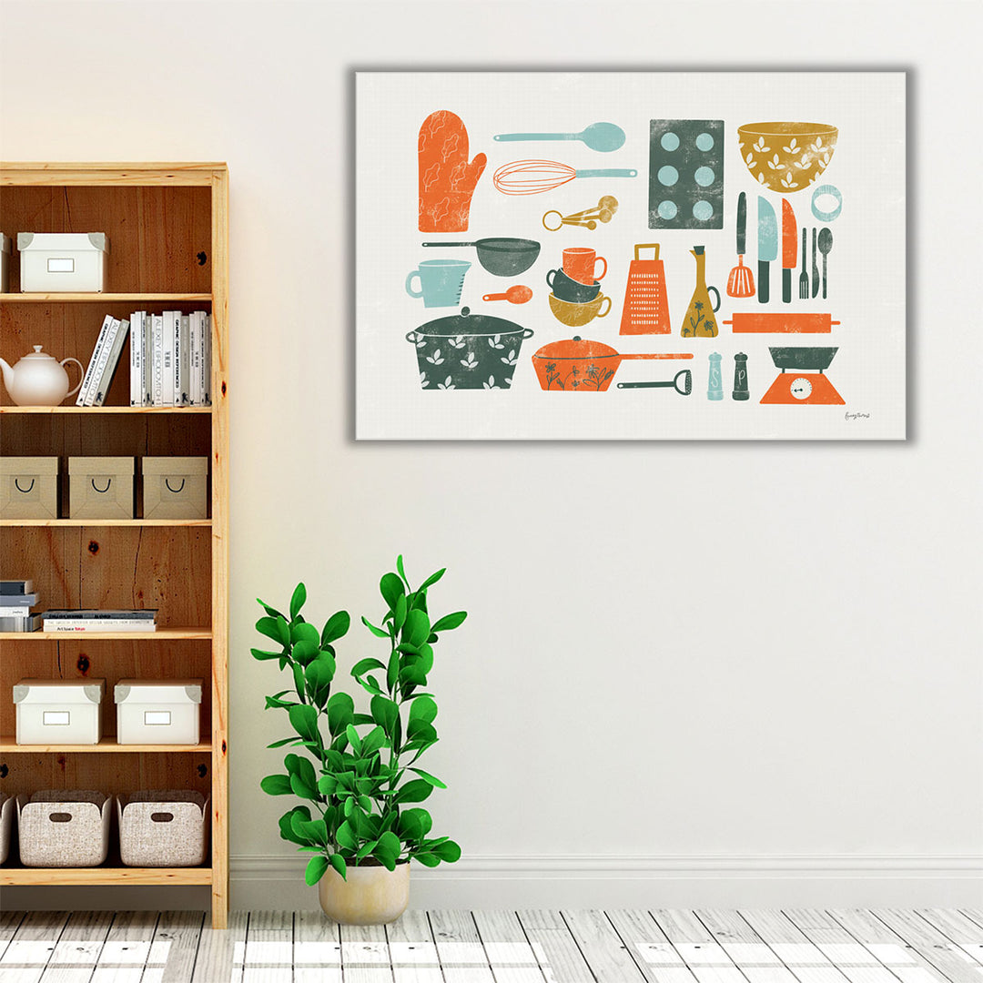 orange and white kitchen art – retro baking theme