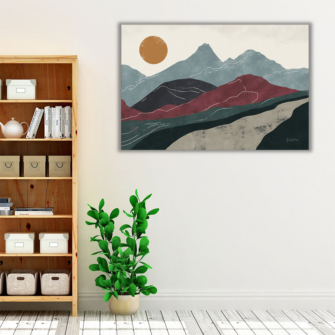 Modern bedroom wall art with abstract landscape