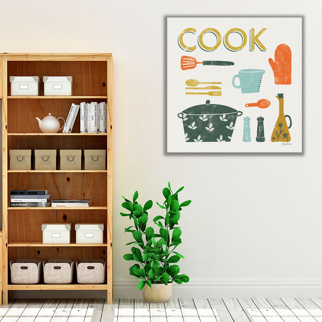 Kitchen wrapped canvas – retro cookware mural
