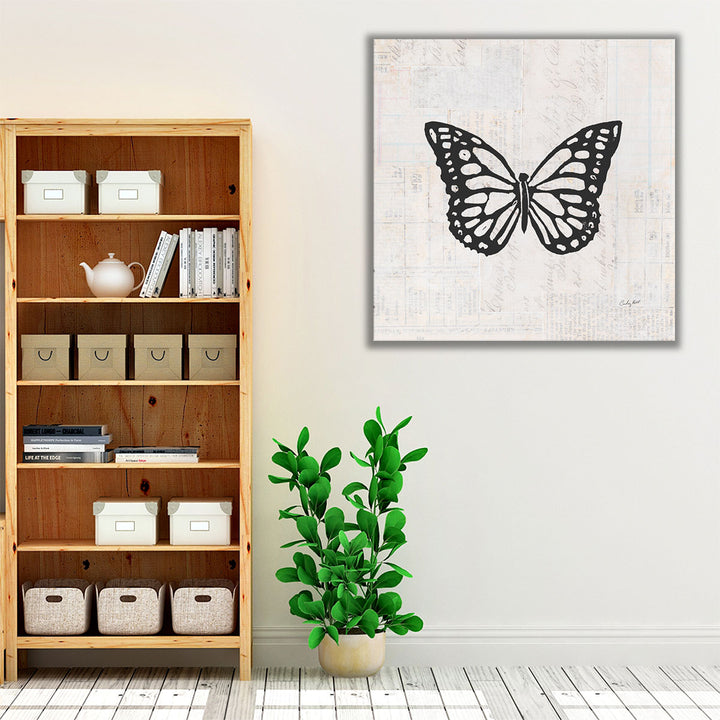 Butterfly Stamp Black and White - Canvas Print Wall Art