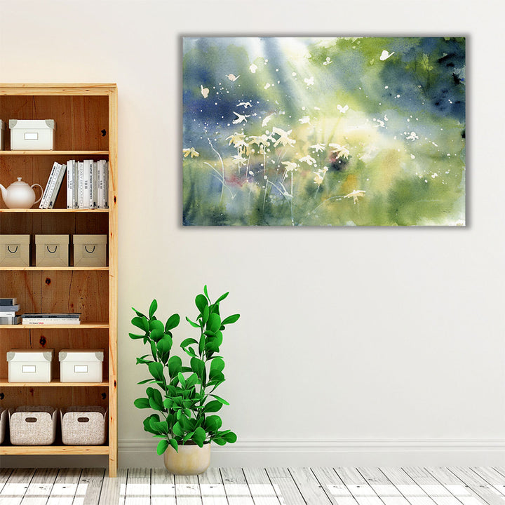 Blue green watercolor hallway artwork