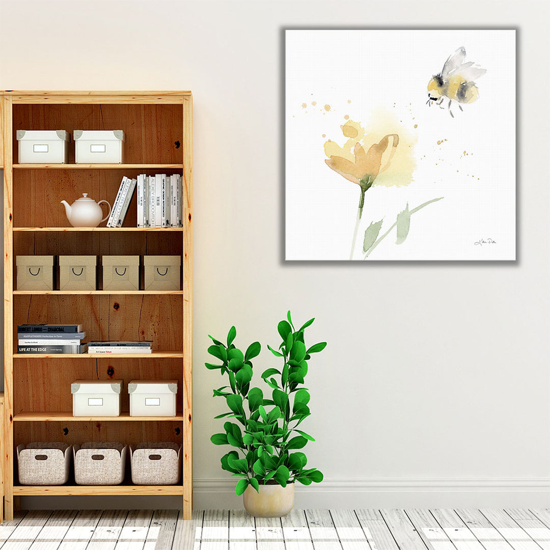 Yellow Entryway Wall Art – abstract floral and insect watercolor piece