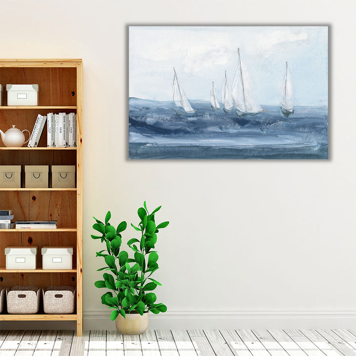 Neutral blue coastal sailboat wall decor