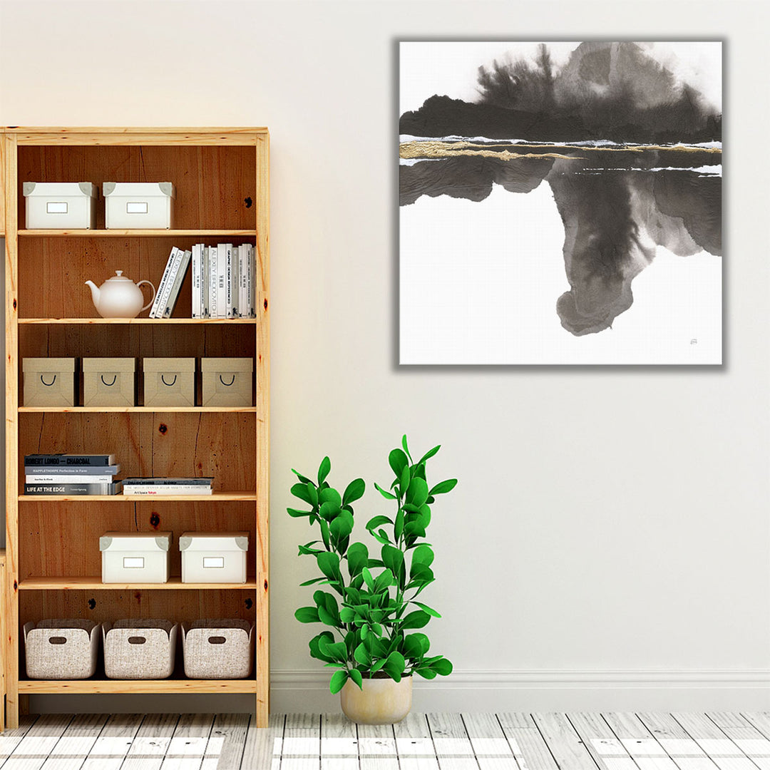 Mountain Reflection Black and White - Canvas Print Wall Art