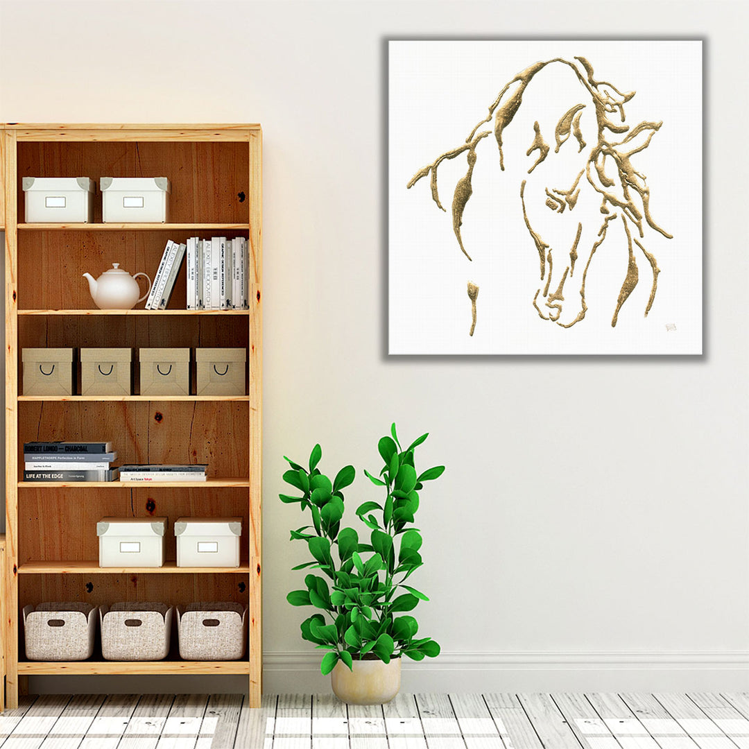 White Gold Farmhouse Art – elegant horse canvas in modern style