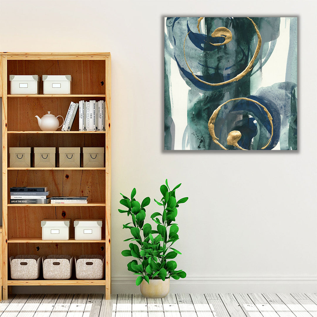 Living room canvas art watercolor green and gold