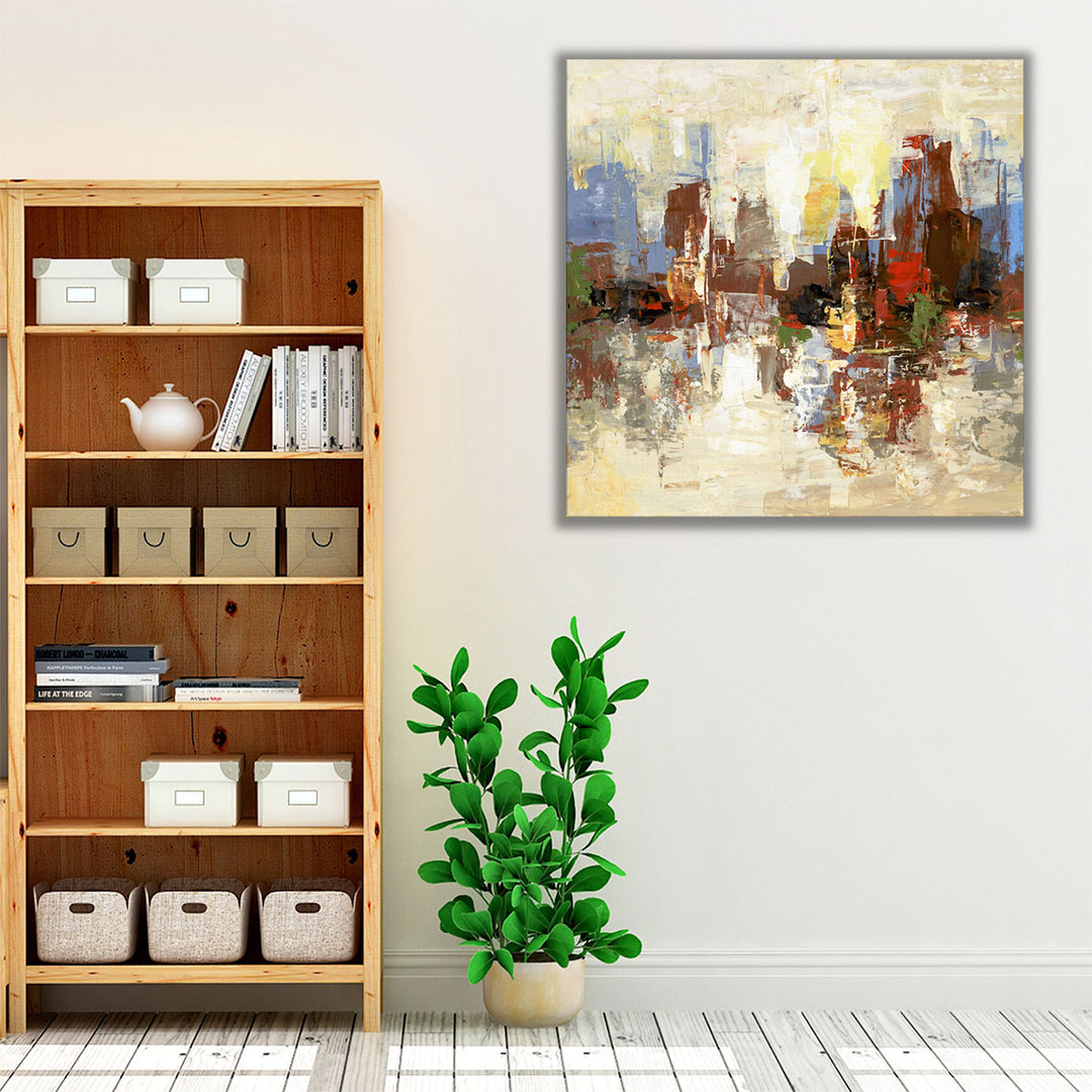 Living room abstract art in muted palette