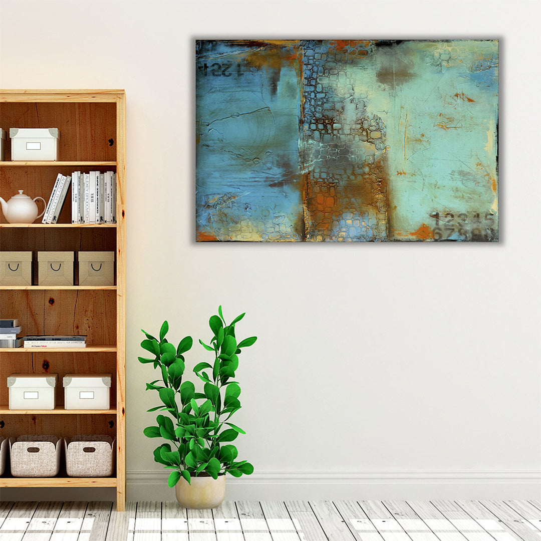 Bedroom wall art teal neutral color palette