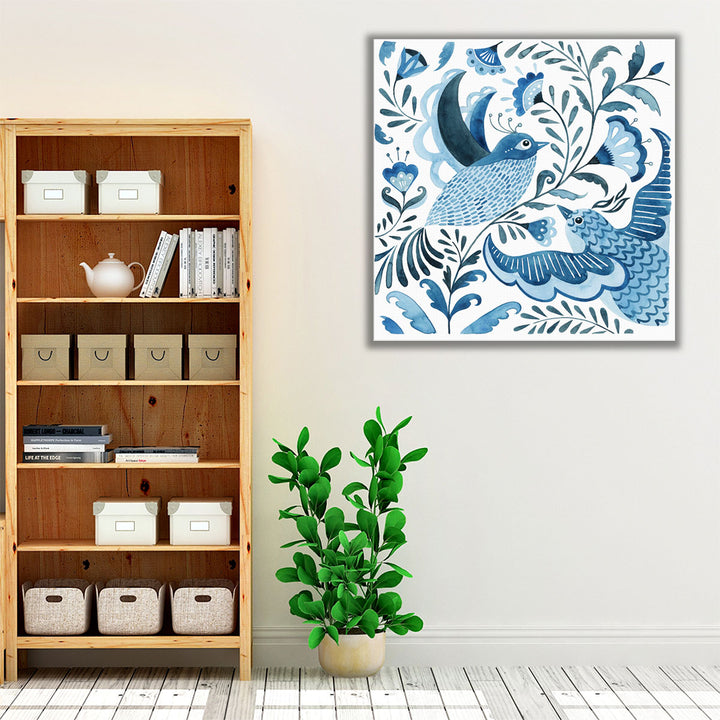 Blue Bird Folk I - Canvas Print Wall Art