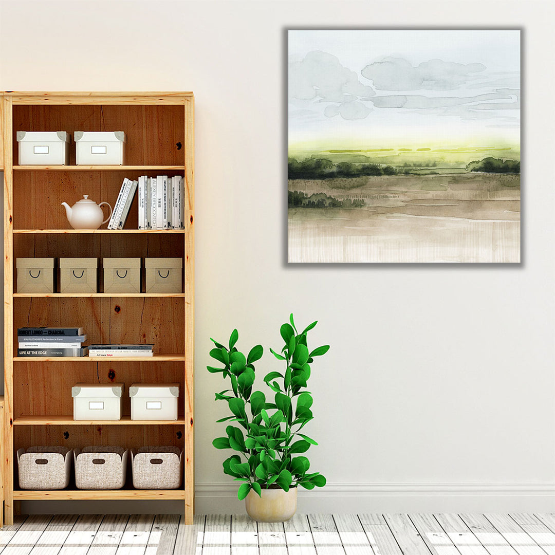 Neutral and green wall art, square modern canvas print