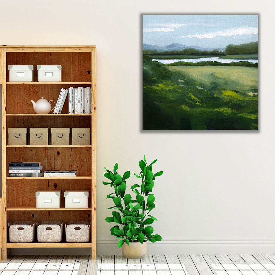 Blue green and neutral wall art with textured style