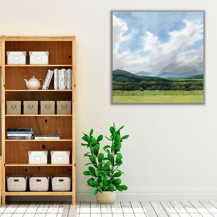 White and green mountain meadow artwork