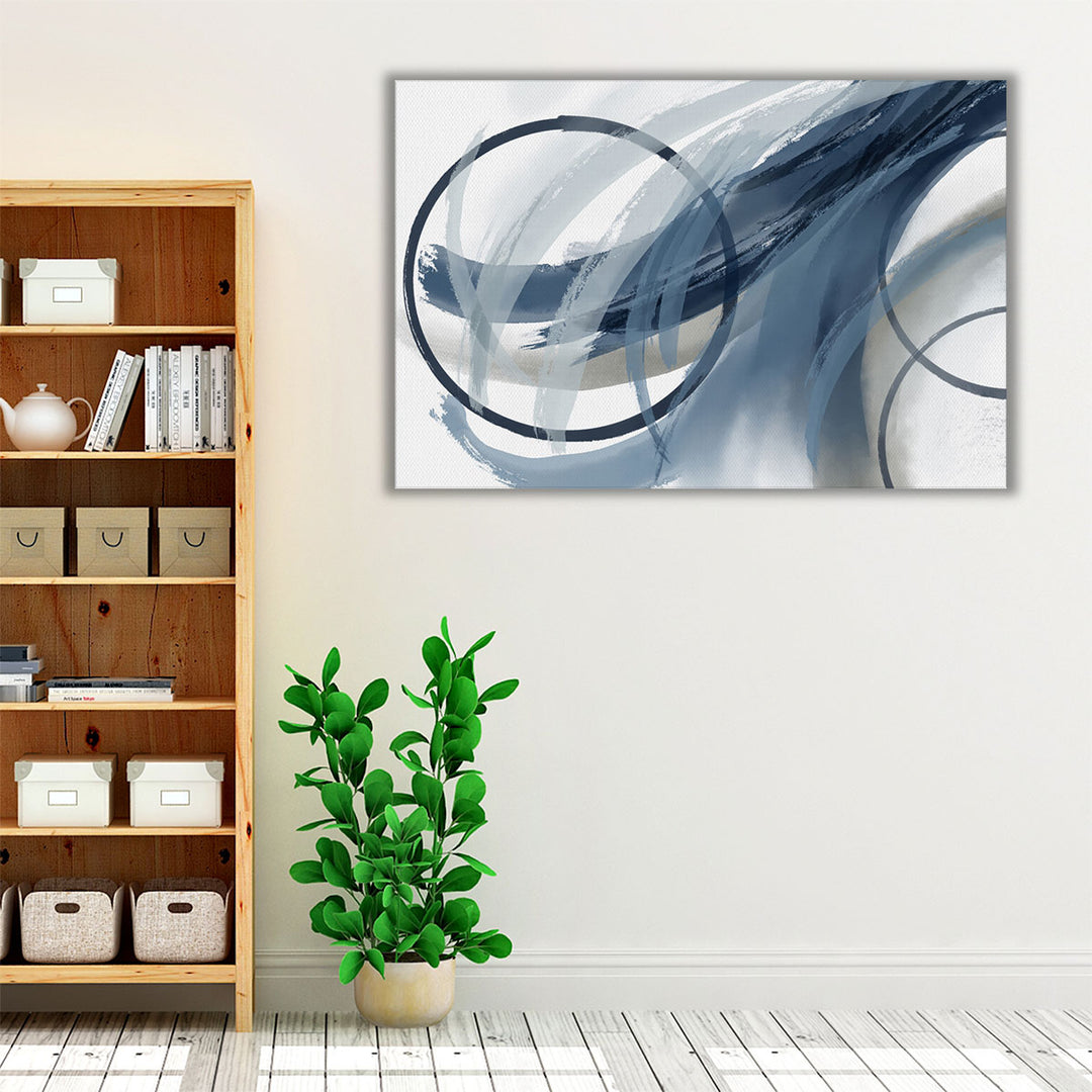 Modern entryway decor neutral blue artwork